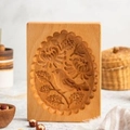 Rectangle beech wood cookie mold featuring intricate bird and flower carvings - Titmouse