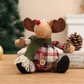 Christmas reindeer plush ball with brown plaid fabric, wood button, and white tassels - Elk Style