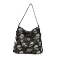 Black nylon tote bag with white skull and flower print for a gothic fashion style - Blue