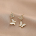 Elegant gold bow earrings with shimmering white shell butterfly and micro-pave crystals - Gold E337 Shell Butterfly