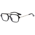 Modische Doppelsteg-Pilotenbrille mit Metallbügeln und schwarzem quadratischem Rahmen - Schwarzer Rahmen