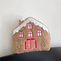 Gingerbread house plush pillow with festive embroidery for Christmas home decoration - Nordic Brown House