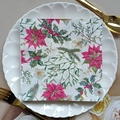 Christmas party napkin with red poinsettia and holly leaf print on a white plate - Christmas Poinsettia (1116)