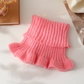 Pink knitted turtleneck collar with ribbed texture and ruffle hem for women - Adult Neck Warmer - Pink