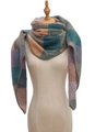 Detail of multi-color plaid knit scarf in wool blend with soft folds on white background - 08# Mustard Green