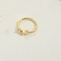 Minimalist gold adjustable open ring with square cubic zirconia and pave stones - Rhombus White Zirconia