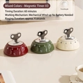 Set of three retro magnetic kitchen timers in red, green, and cream mechanical style - Set of 3 / Cream+Red+Green