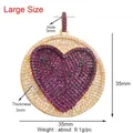 Large heart charm pendant with gold base, cubic zirconia setting and purple crystal center - Rose-Round Pave Heart