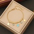 Star and moon stainless steel charm bracelet with turquoise beads on jewelry cushion - 2# Bracelet