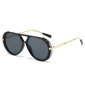 Lunettes de soleil aviateur oversize classiques avec monture noire et branches dorées - Monture Noire Verres Noir Gris
