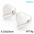 Orecchini a lobo a cuore cavo argento 23x23mm in acciaio inossidabile lucido - Orecchini a Cuore Acciaio (KE115678-KFC)