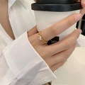 18K gold plated titanium chain ring with marquise zircon, stylish minimalist jewelry piece - US 6 / Gold Marquise Zirconia