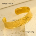 Textured gold stainless steel wide open cuff bracelet with hammered metal finish - Vintage Hammered (NMSB-F7310-1)