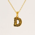 Letter D gold plated stainless steel necklace with unique bark texture and industrial style - Gold Letter D