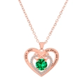 Collier cœur or rose avec pierre d'émeraude et gravure I love you for always - Style Vert Émeraude (K-747)