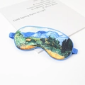 Van Gogh oil painting style silk eye mask with adjustable strap and blue trim finish - #6 Wheatfield with Cypresses