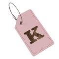 Pink PU leather luggage tag featuring a gold letter K with a secure steel cable wire - Letter K