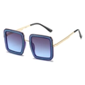 Stijlvolle vierkante zonnebril met blauwe glitter montuur en paars-blauwe glazen - Blauw Frame / Blauwe Lenzen