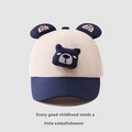 Cappellino da baseball per bambini beige e blu con decorazione a orsetto 3D in cotone - 48-50cm / DD CAT / Blu