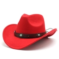 Red wool cowboy hat with leather band and turquoise stone, shown at 45-degree angle - M (56-58cm) / Red