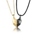Magnetic heart couple necklaces in black and gold finish with geometric faceted pendants - Combination 7 (Gold and Black)