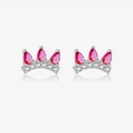 S925 Sterling Silber Kronenohrstecker mit rosa birnenförmigen Steinen und Zirkonien - 925er Silber / Krone Rosa Silber Stil (MME1096-1)