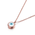 Roségoldene Edelstahl Halskette mit Böser Blick Anhänger aus weißem Muschelperlmutt - Runder Böser Blick (KN88712-K) / Roségold