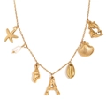 18K gold plated stainless steel necklace featuring starfish, shell and letter A charms - Gold Ocean Animal Letter A (Gold-A)