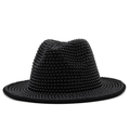 Cappello fedora nero in lana a tesa larga con decorazioni di perline di perle - M(56-58cm) / Base Nera