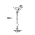 Silver winged heart ear stud with clear zircon and ball pendant, 2.39cm total length - Winged Heart Chain Style (AMY2-3#银)