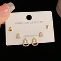 Three pairs of elegant gold gourd earrings with S925 silver posts and crystal accents - Gold-Hollow Gourd Set (22#)