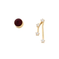 Asymmetric gold constellation earrings with deep red stone and white zircons - Taurus (Dark Red)