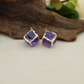 Square purple amethyst pendant with gold-plated edges for DIY jewelry making - Purple