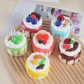6-piece artificial PU cream cake set with colorful faux fruit toppings on a wooden tray - Six Color Set