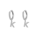 Silver alphabet K hoop earrings with micro-pave zircons for a minimalist custom style - Letter K / Silver