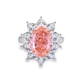 Elegant S925 silver ring featuring a pink-orange oval cut stone and diamond halo - US 6 / FDJZ-084 Padparadscha Pink
