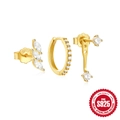 Gold S925 sterling silver earring set with cubic zirconia stones in various designs - 925 Silver / Gold #5