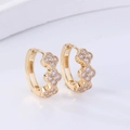 Elegant 18K gold clover huggie earrings featuring sparkling inlaid zircon stones - Triple Clover / Gold
