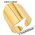 Detail of 2.8cm wide hammered gold ring showing adjustable open design and dimensions - Gold
