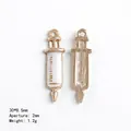 Golden alloy syringe charm with white enamel detail for DIY nurse jewelry, 30x8.5mm - Syringe