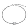 Elegant S925 sterling silver tennis bracelet with FF logo pendant and clear zircon stones - FF Letter Square Pendant Tennis Chain / Silver