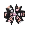 Halloween spooky bow hair clip with pink ghost and flower print on black grosgrain ribbon - Black Spooky Ghost