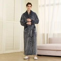 Men's thick flannel bathrobe in dark gray featuring a classic lapel and waist tie - Grey [Men]