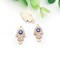 Golden Hamsa Hand charms with evil eye enamel and rhinestones for DIY bracelets - KC Gold Hamsa Hand Evil Eye Connector