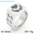 Silver stainless steel punk signet ring with black heart and hands design, 15mm width - US 10 / Heart and Hands Texture Style (KR111359-Z)