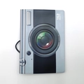 Custodia per passaporto con stampa fotocamera retrò e cordino in argento e nero - Fotocamera