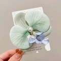 Pince à cheveux fleurie en tissu vert et bleu avec perle sur carte de présentation - 4# Pince Orchidée Verte Perle