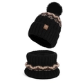 Ensemble d'hiver bonnet noir tricoté doublé polaire et tour de cou à motifs blancs - Ensemble 2 Pièces (Bonnet + Écharpe) / Noir