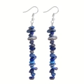 Detailed close-up of handmade drop earrings featuring irregular blue natural lapis stones - Blue Sodalite