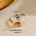 Minimalistischer Tropfenring aus Edelstahl im Gold-Silber-Kontrast-Finish - Wassertropfen-Formstil (Stil 7)